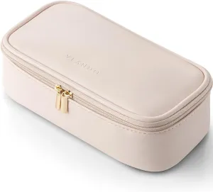 Vlando Travel Makeup Bag,Small Makeup Bag for Women,Valentines Gifts for Women Girls, Makeup Pouch Purse Travel Essentials Toiletries-Apricot White