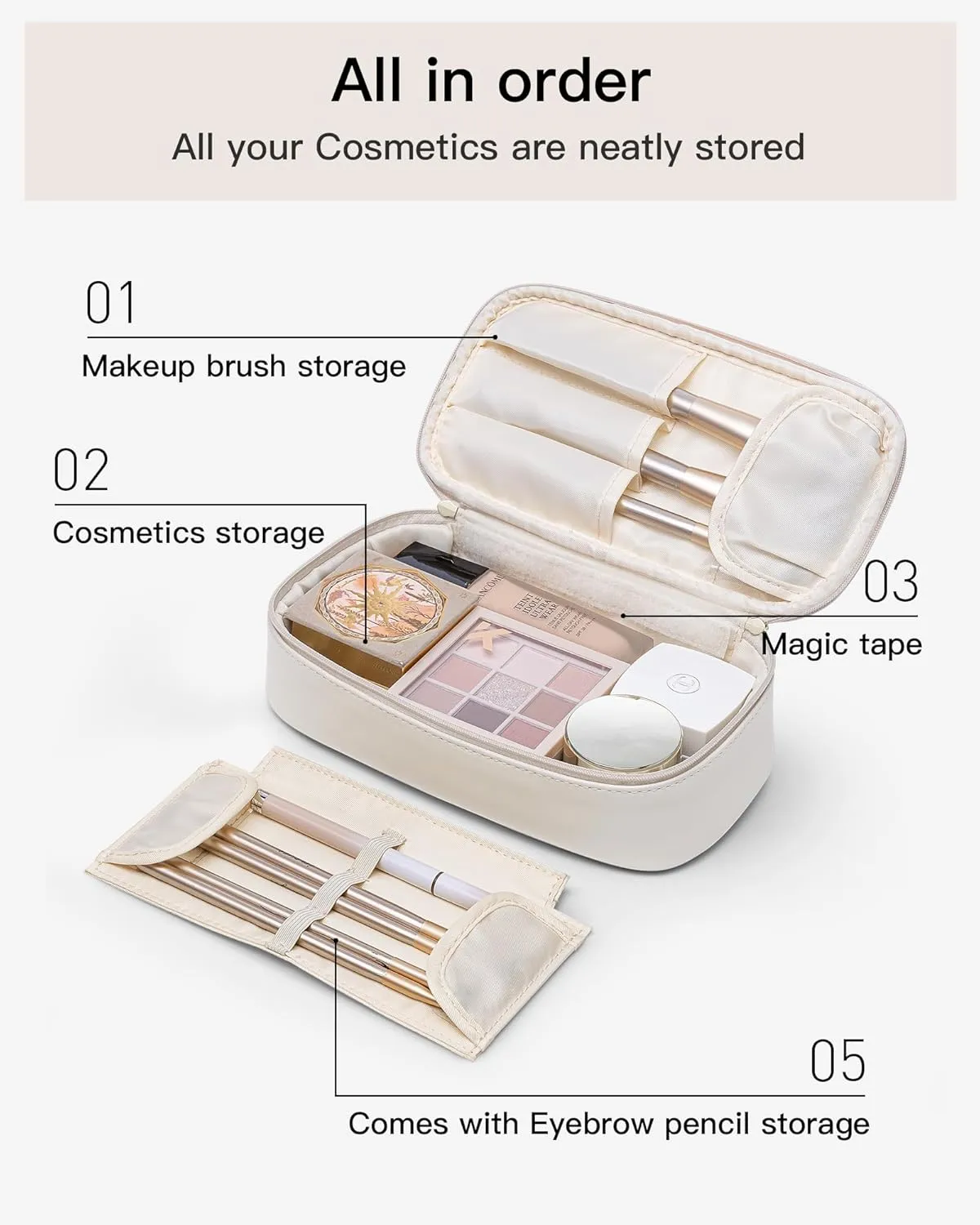 Vlando Travel Makeup Bag,Small Makeup Pouch Cosmetic Bag for Women Makeup Organizer Bag Gifts for Women Girlfriend Teacher Mom Brithday Gifts-White