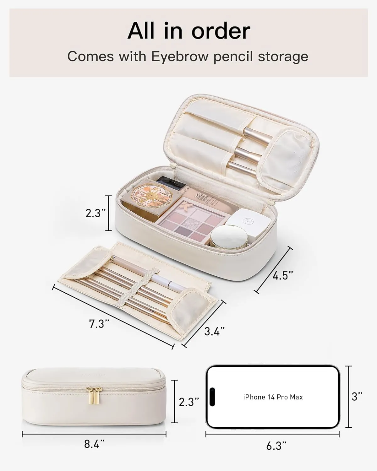 Vlando Travel Makeup Bag,Small Makeup Pouch Cosmetic Bag for Women Makeup Organizer Bag Gifts for Women Girlfriend Teacher Mom Brithday Gifts-White