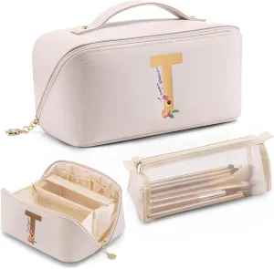Vlando Valentines Day Gifts,Initial A-Z Makeup Travel Bag, Personalized Gifts for Friendship Bridesmaid Gift Ideas Valentine's Day Anniversary（Letter T