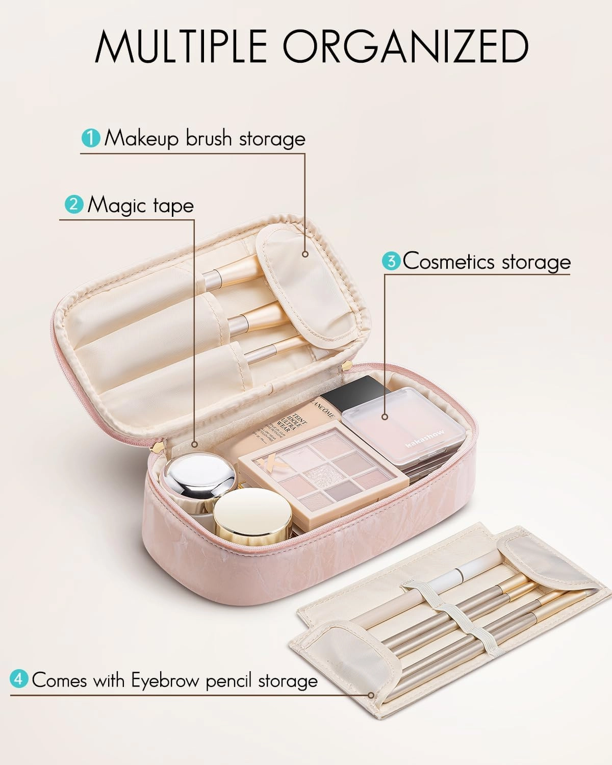 Vlando Travel Makeup Bag Small Makeup Bag Pouch for Purse Gifts for Women Travelers Girls Teacher Travel Toiletry Bag-Sand Pink