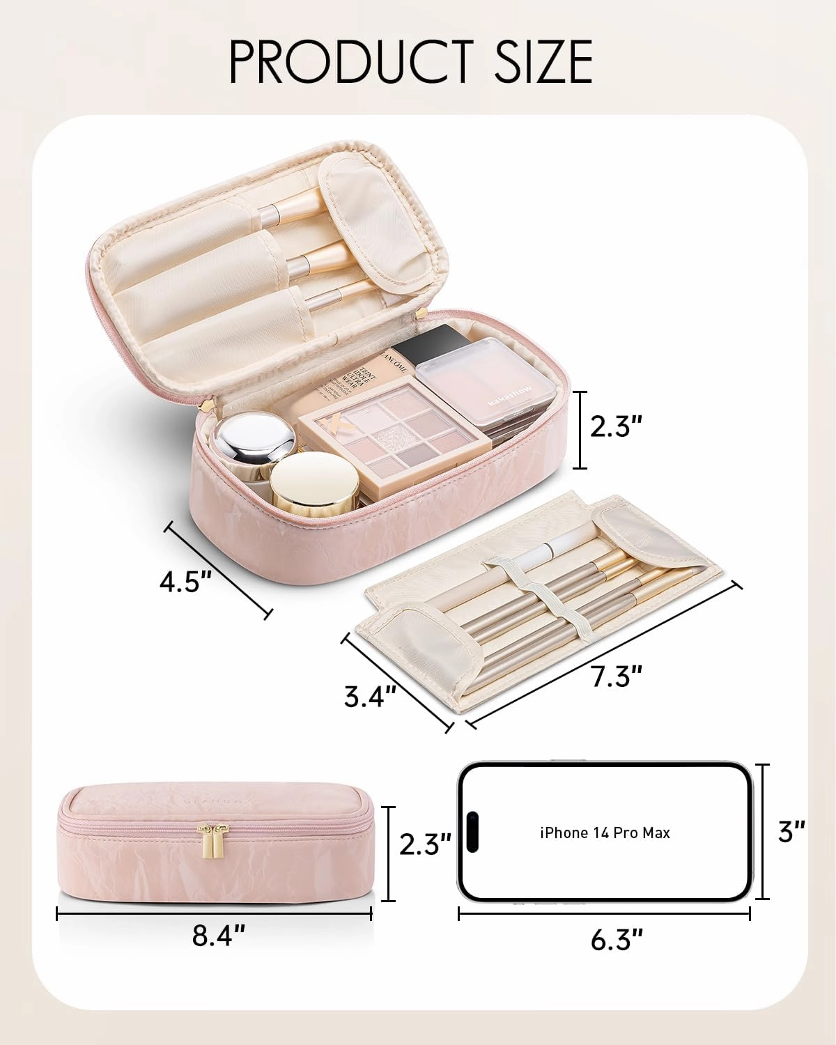Vlando Travel Makeup Bag Small Makeup Bag Pouch for Purse Gifts for Women Travelers Girls Teacher Travel Toiletry Bag-Sand Pink