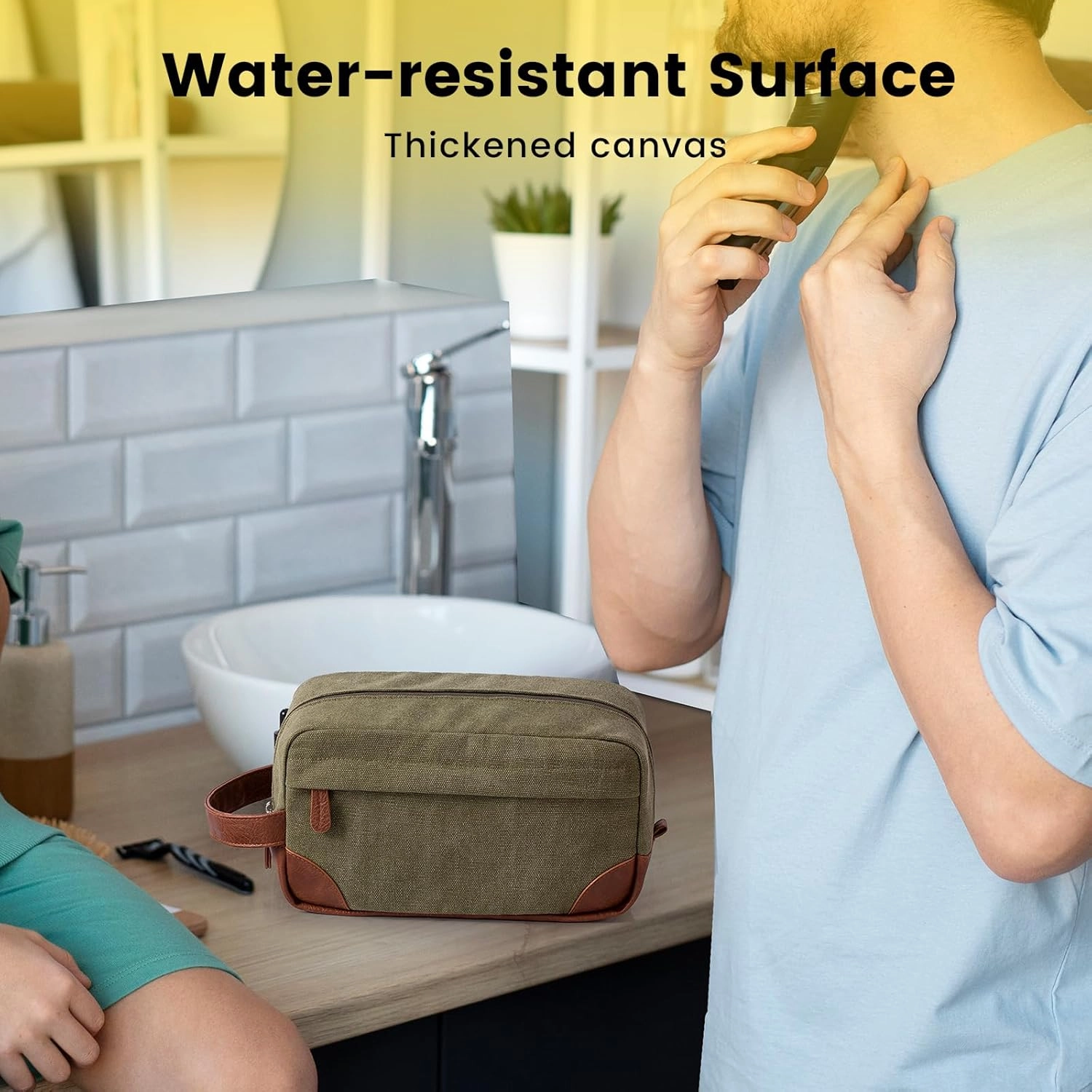 Vorspack Toiletry Bag Hanging Dopp Kit for Men Water Resistant Canvas Shaving Bag with Large Capacity for Travel - Green
