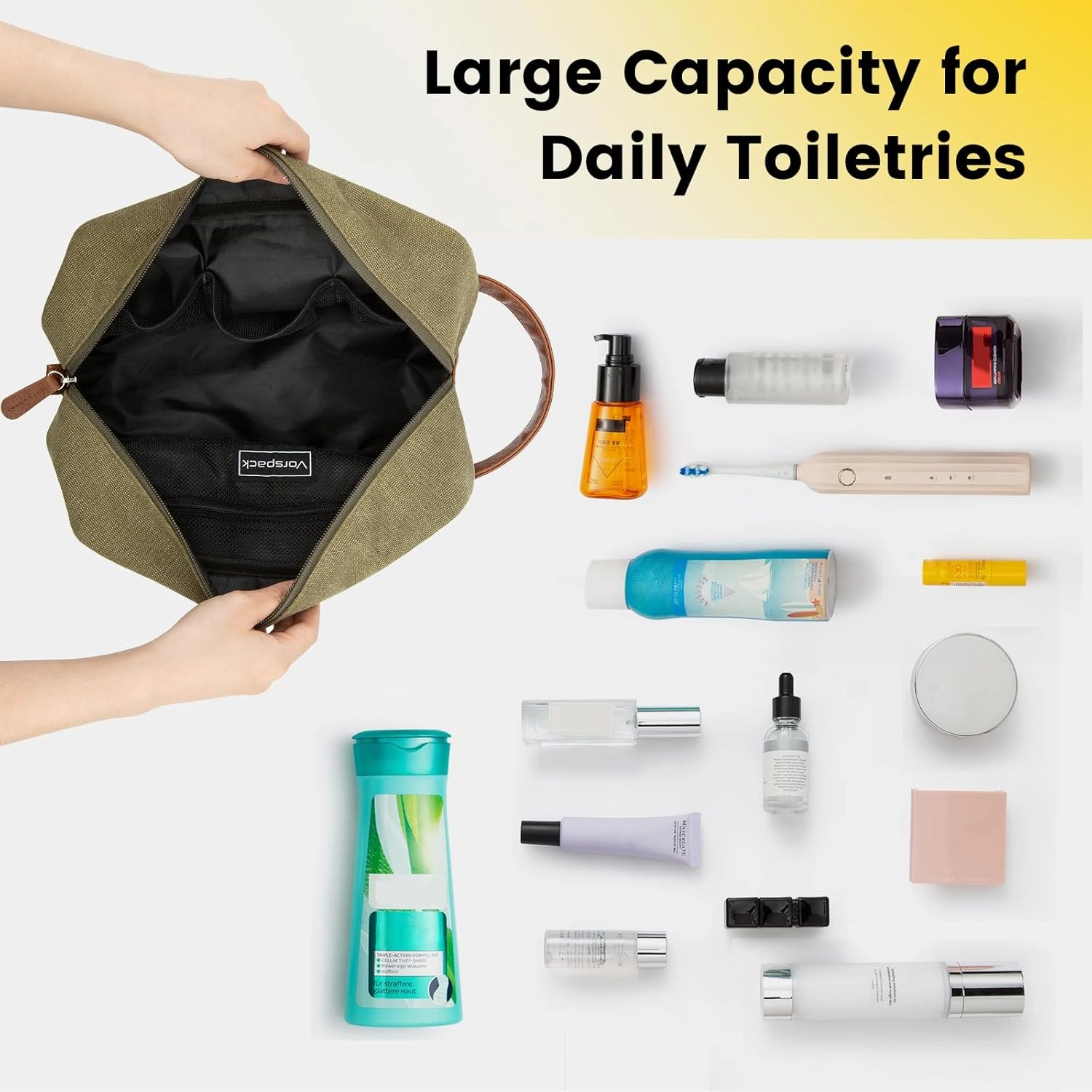 Vorspack Toiletry Bag Hanging Dopp Kit for Men Water Resistant Canvas Shaving Bag with Large Capacity for Travel - Green