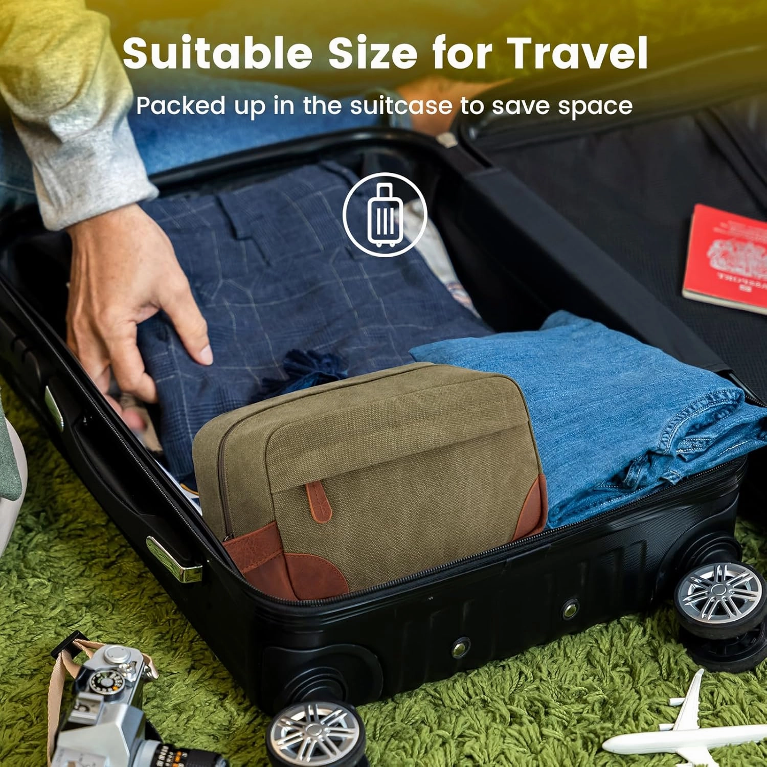 Vorspack Toiletry Bag Hanging Dopp Kit for Men Water Resistant Canvas Shaving Bag with Large Capacity for Travel - Green