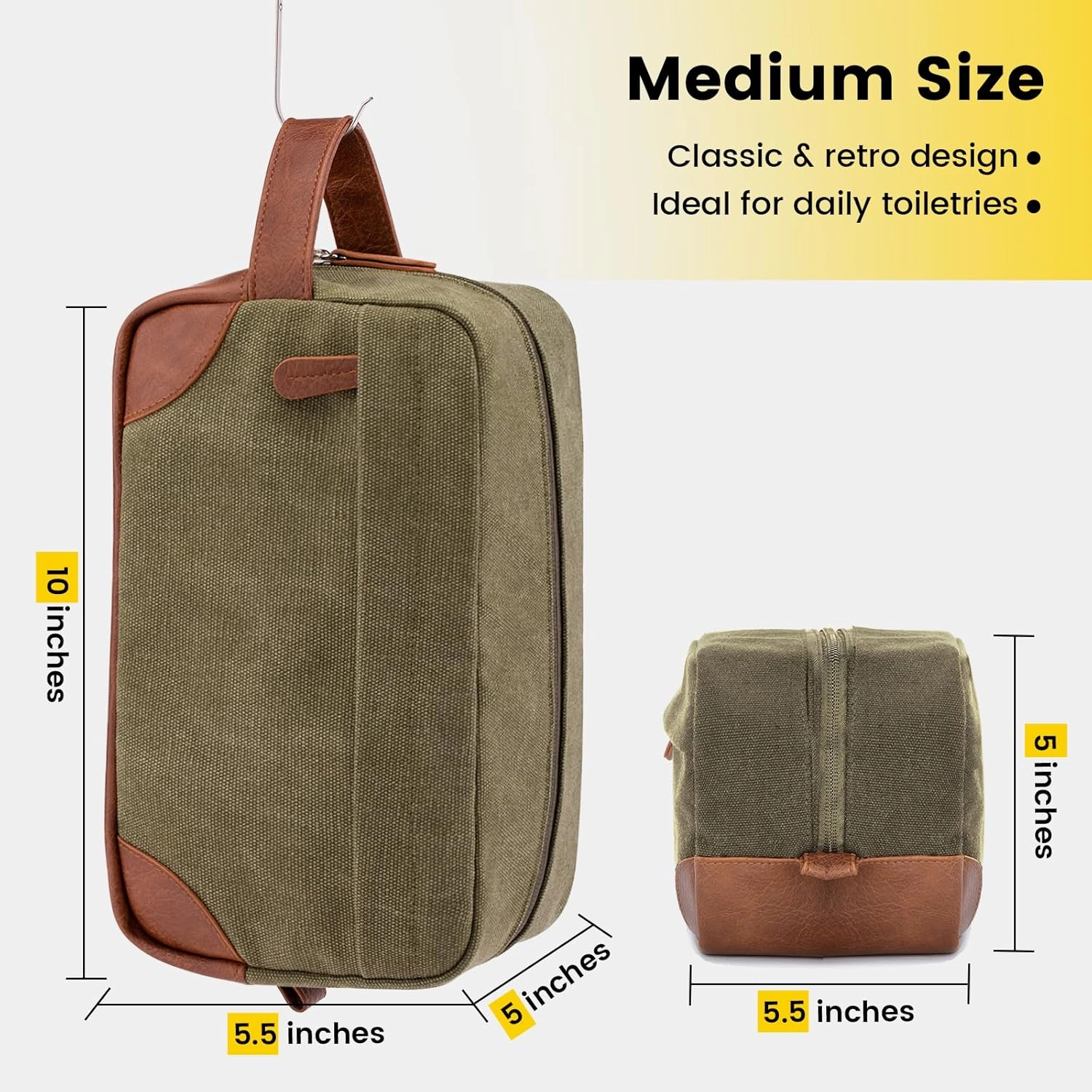 Vorspack Toiletry Bag Hanging Dopp Kit for Men Water Resistant Canvas Shaving Bag with Large Capacity for Travel - Green