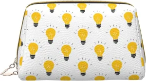 VOSERY Makeup Bag, Cosmetic Bags Travel Toiletry Bag for Women, Large Capacity Makeup Bag Organizer, Light Bulb Pattern white Make up Bag, Cute Makeup Pouch, Waterproof Leather Makeup Case