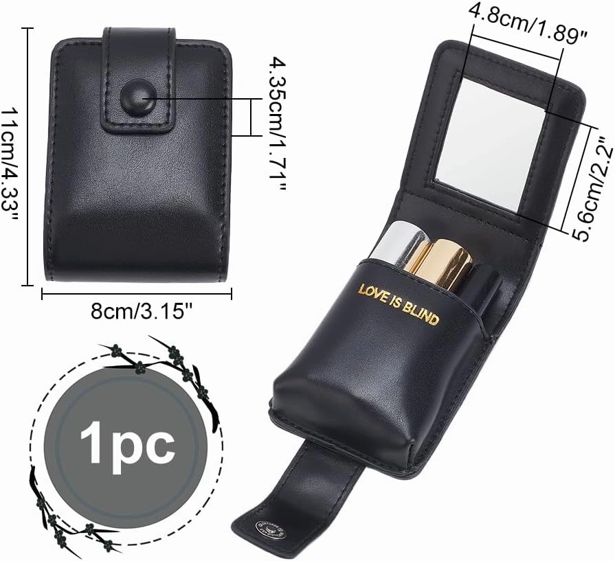 WADORN PU Leather Lipstick Case with Mirror - Portable Makeup Bag, Travel and Party Gift, Black