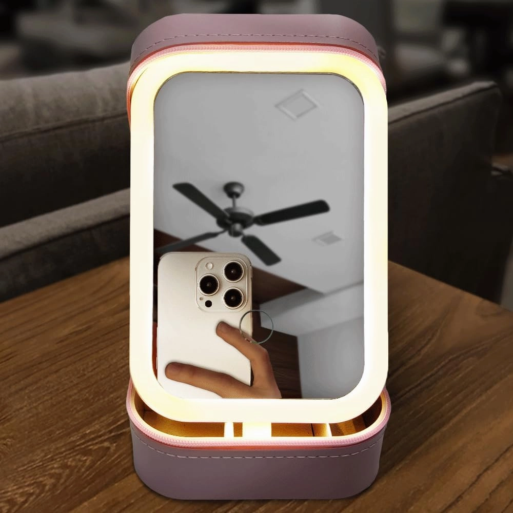 WANDER PRINTS Personalized Makeup Box With LED Mirror - Gift For Besties (Sometime You Forget You're Beautiful)