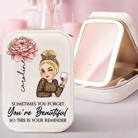 WANDER PRINTS Personalized Makeup Box With LED Mirror - Gift For Besties (Sometime You Forget You're Beautiful)