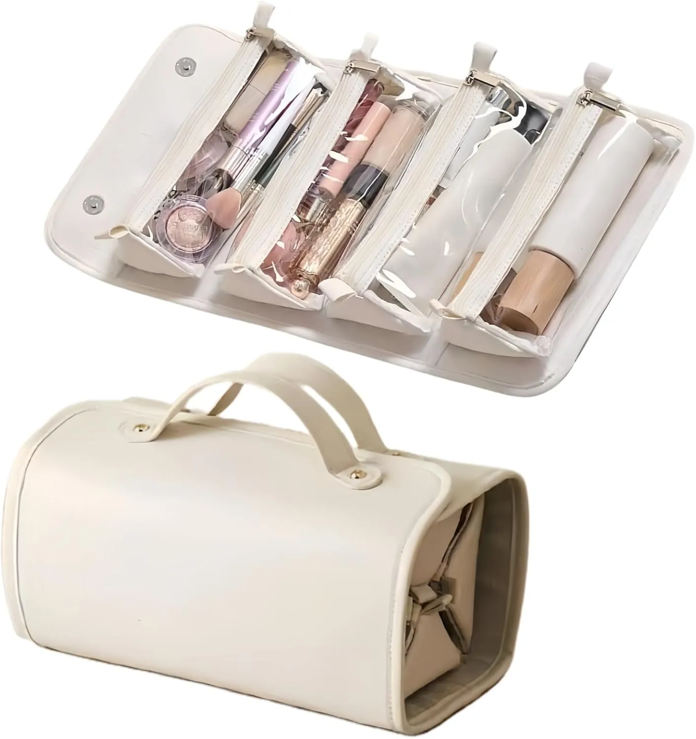 Waterproof Clear Makeup Bag,Large Capacity Transparent Cosmetic Bags for Women,Portable Vegan Leather Travel Toiletry Bag Organizer.