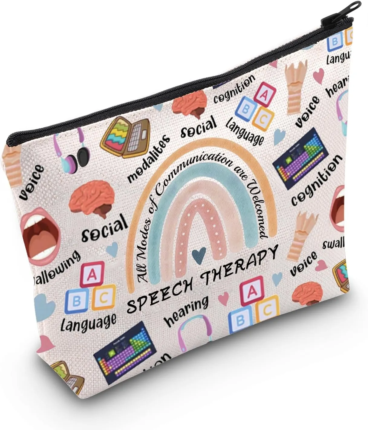 WCGXKO Speech Therapy Gift All Modes of Communication Are Welcomed Zipper Pouch Makeup Bag (B-All Modes)