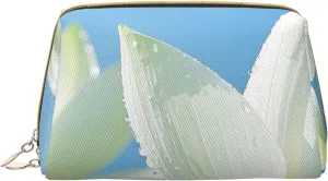 White Lotuss Flowers Print Travel Makeup Bag, Women's Large Capacity Makeup Bag, Waterproof Portable Bag, Open Flat Makeup Bag