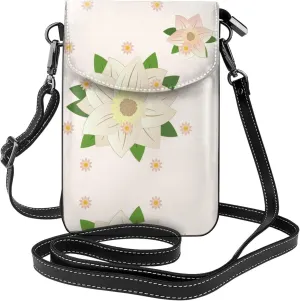 women leather Cell Phone Purse Blooming Hexagonal White picture Multifunction,Soft, durable,Convenient for daily use and travel, Black, One Size