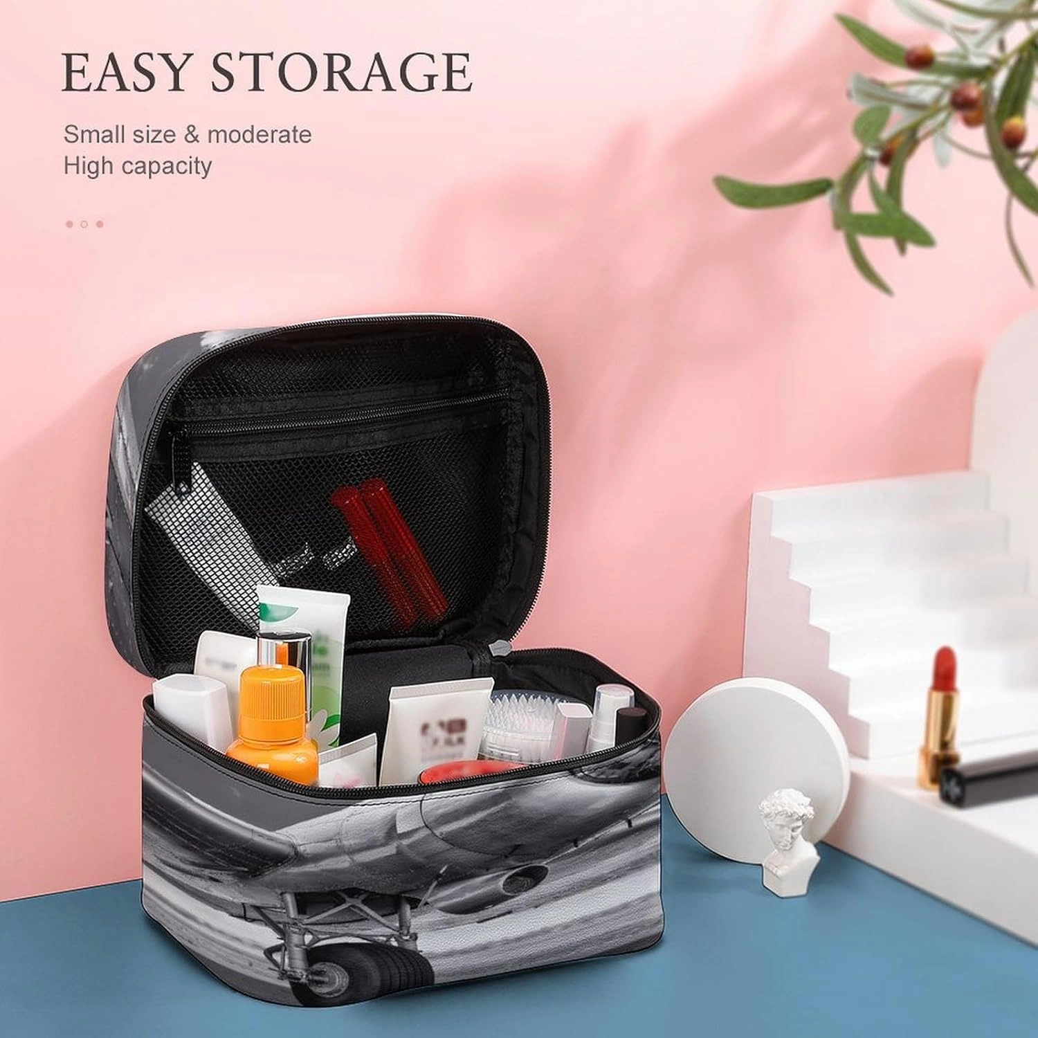 Women Leather Cosmetic Bag, Zipper Makeup Case Purse Holder Pouch Handbag