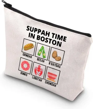 WSNANG Boston Accent Makeup Bag Suppah Time New England Accent Gift New England Speak Joke Cosmetic Bag New Englander Gift (in boston bag)