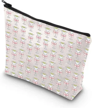 WSNANG Dirty Martini Lover Gift Coquette Dirty Martini Pink Bow Makeup Bag Martini Cocktail Cosmetic Bag Coquette Gift (Martini bag)