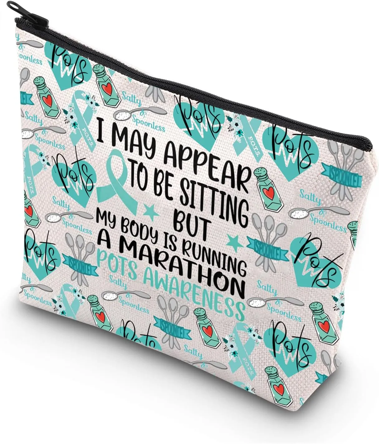 WSNANG POTS Awareness Gift Postural Orthostatic Tachycardia Syndrome Awareness Makeup Bag POTS Warrior Cosmetic Bag (POTS bag)