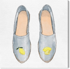 Wynwood Studio Fashion and Glam Wall Art Canvas Prints 'Spring Lemon Slippers' Shoes Home Décor, 20" x 20", Gray, White