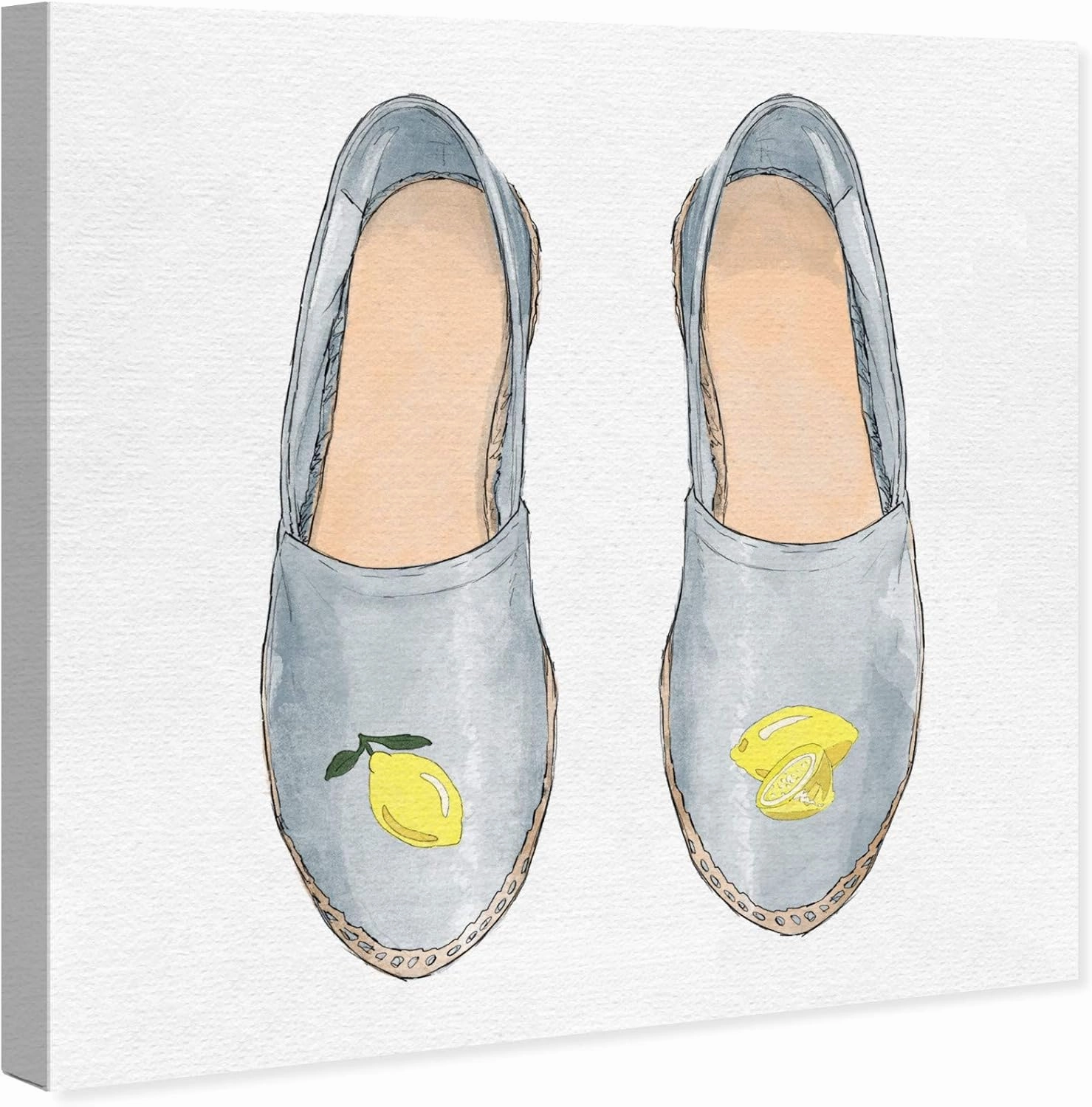 Wynwood Studio Fashion and Glam Wall Art Canvas Prints 'Spring Lemon Slippers' Shoes Home Décor, 20" x 20", Gray, White