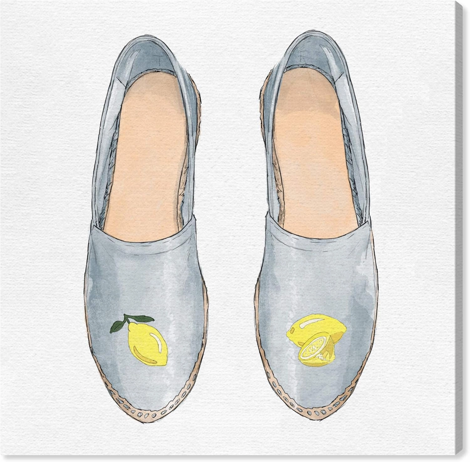 Wynwood Studio Fashion and Glam Wall Art Canvas Prints 'Spring Lemon Slippers' Shoes Home Décor, 20" x 20", Gray, White