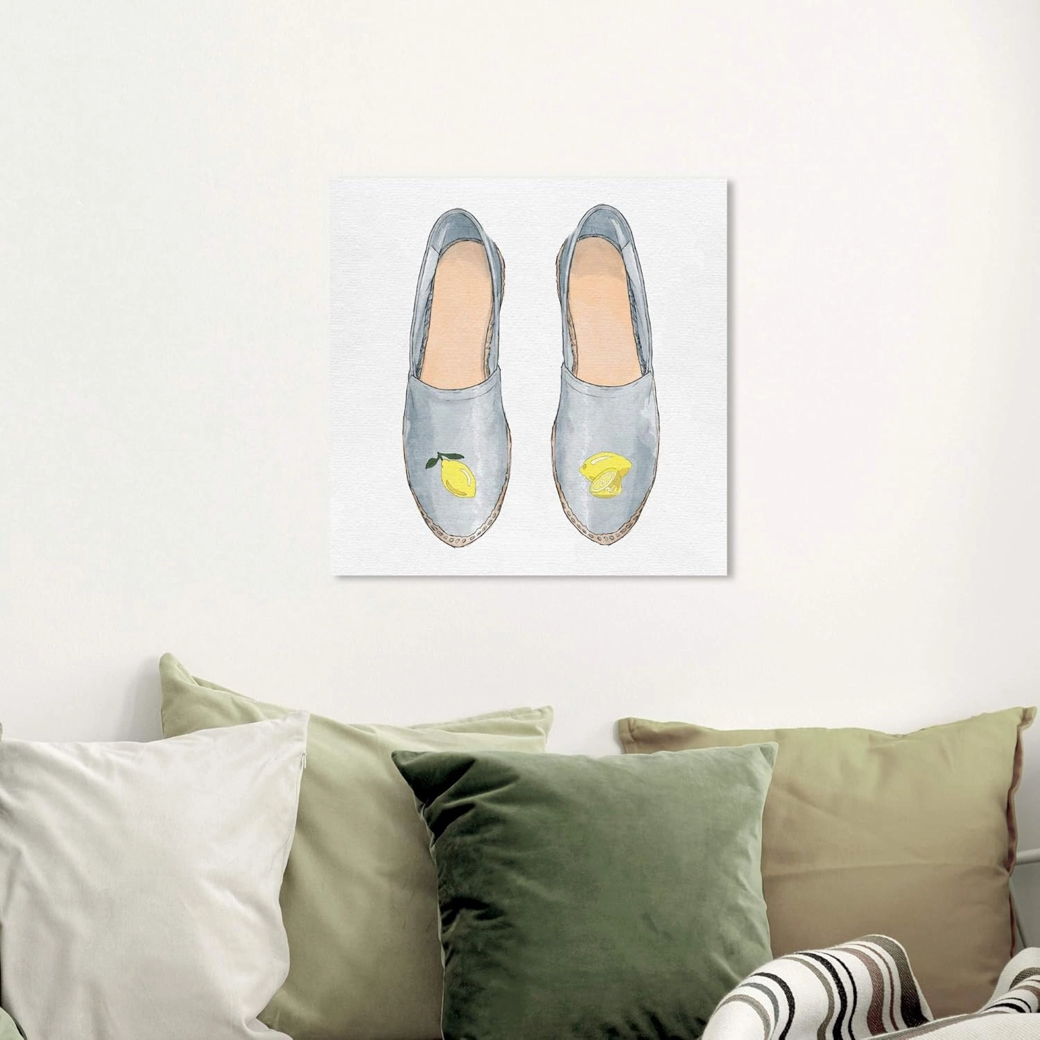 Wynwood Studio Fashion and Glam Wall Art Canvas Prints 'Spring Lemon Slippers' Shoes Home Décor, 20" x 20", Gray, White