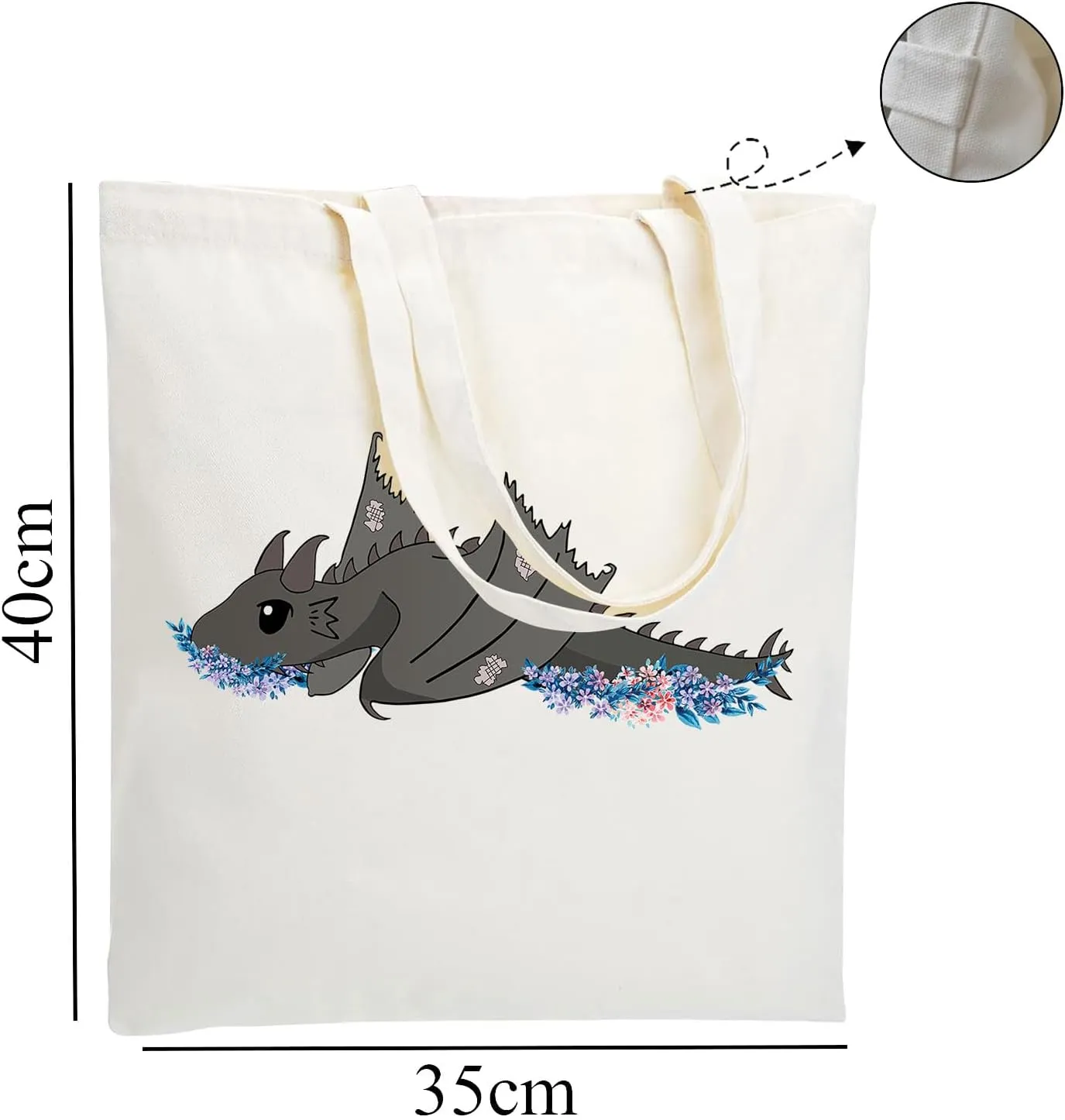 WZJHCL Novel Inspired Tote Bag Dragon Flower Handbag Book Lover Gift Bookish Bookworm Shoulder Bag (Dragon Flower Tote Bag)