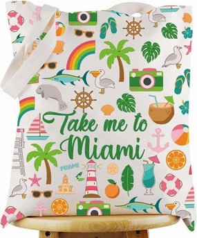 WZMPA Miami Florida Travel Cosmetic Bag Miami Souvenir Gifts Take Me To Miam Zipper Pouch Bag Miami City Trip Gift (To Miami-Tote)