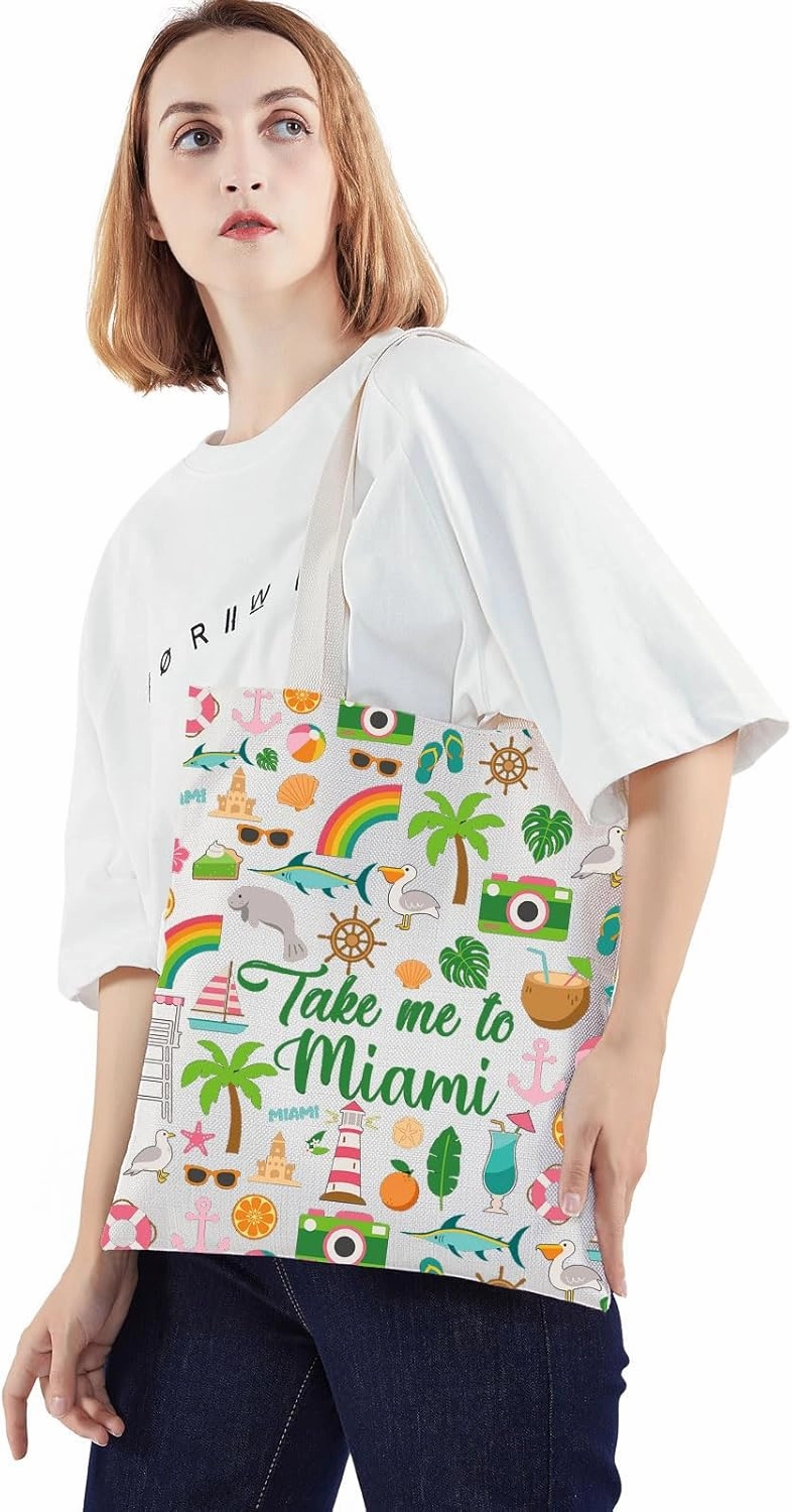 WZMPA Miami Florida Travel Cosmetic Bag Miami Souvenir Gifts Take Me To Miam Zipper Pouch Bag Miami City Trip Gift (To Miami-Tote)