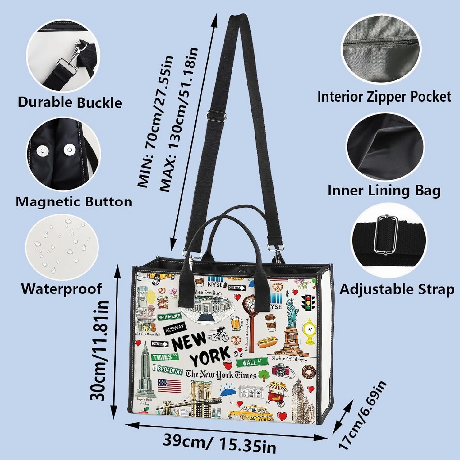 WZMPA New York Cosmetic Bag - Souvenir Gift & Vacation Makeup Pouch - Zipper Closure