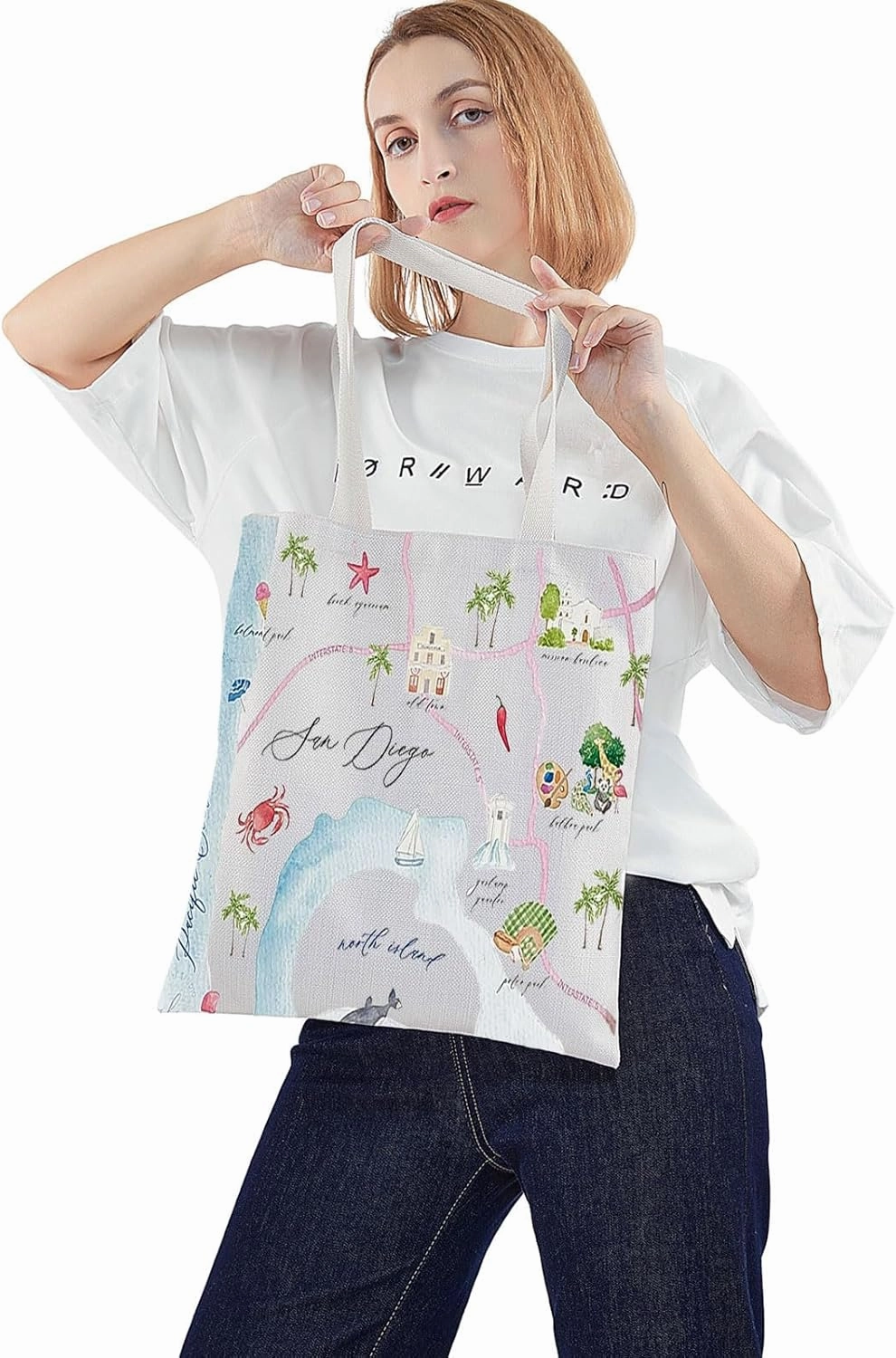 WZMPA San Diego City Map Cosmetic Bag San Diego Travel Souvenir Gift San Diego Long Distance Relationship Makeup Zipper Pouch Bag For Family Friend (San Diego T)