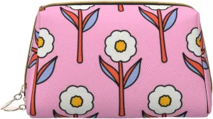 YvoneDBrownn Bright Daisy On Pink Makeup Bag - Large Capacity Travel Cosmetic Bag, Portable Leather Waterproof Women Travel Make Up Bag Organizer For Women Girls