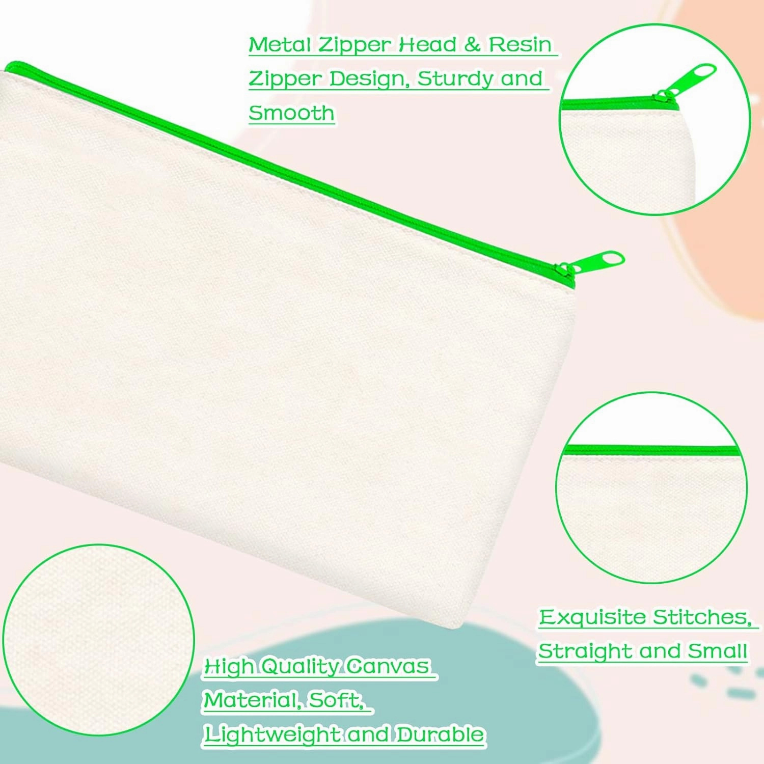 ZeeDix Canvas Pouch- Multi-purpose Cosmetic Bag with Zipper, DIY Craft Canvas Zipper Pouch Blank Makeup Bags Bulk Travel Toiletry Bag for Storage (8.3 x 5 inches)