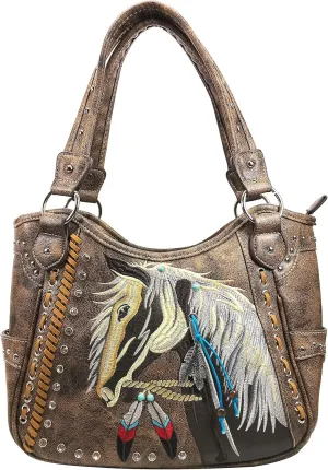 Zelris Dakota Dales Pony Horse Embroidery Mane Western Country Women Conceal Carry Tote Purse Handbag