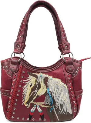 Zelris Dakota Dales Pony Horse Embroidery Mane Western Country Women Conceal Carry Tote Purse Handbag