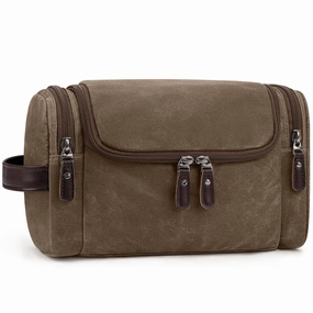 ZOMFELT Travel Toiletry Bag for Men, Travel Essentials Shaving Dopp Kit, Waxed Canvas Mens Toiletry Travel Bag, Water Resistant Cosmetic Bag for Toiletries Accessories, Brown