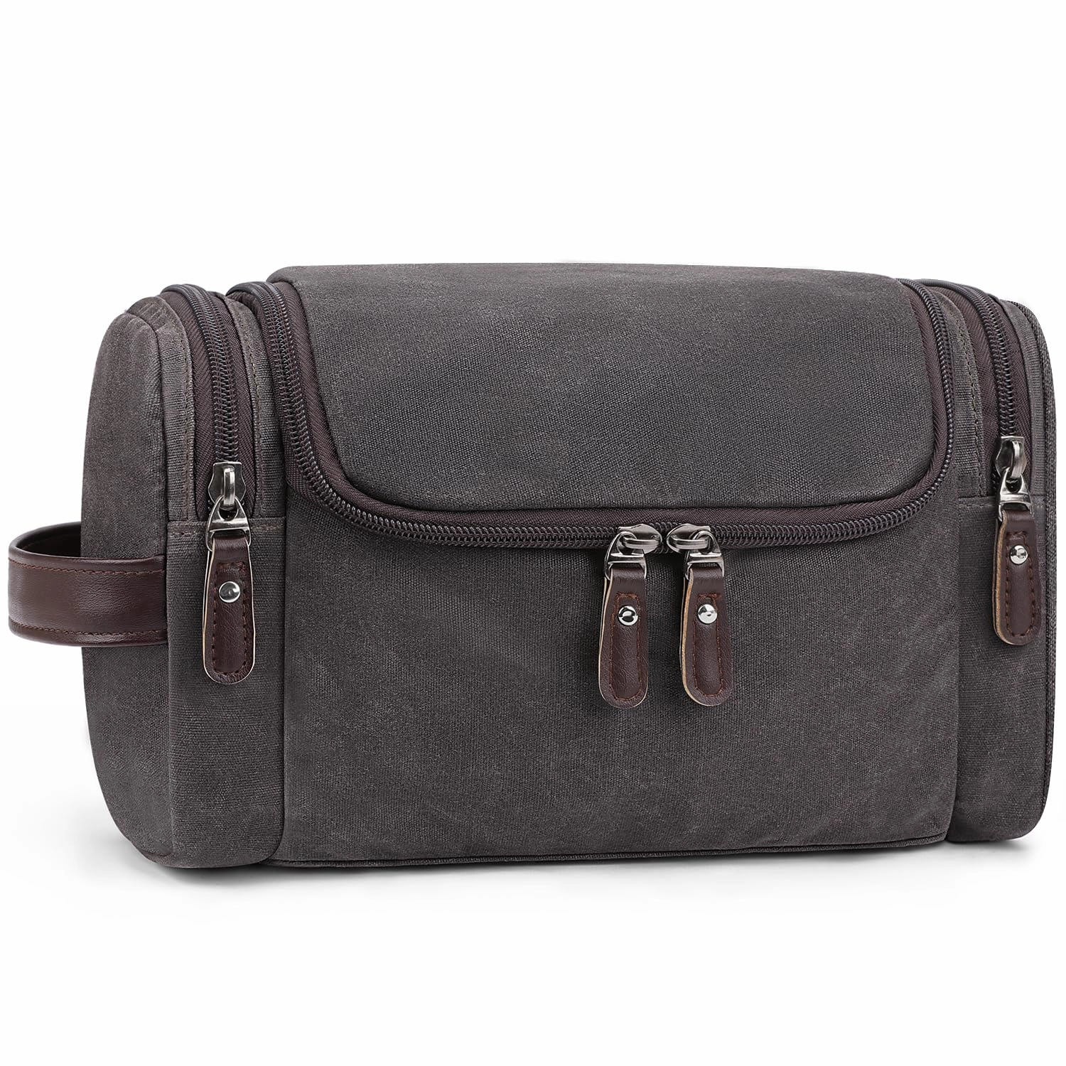 ZOMFELT Travel Toiletry Bag for Men, Travel Essentials Shaving Dopp Kit, Waxed Canvas Mens Toiletry Travel Bag, Water Resistant Cosmetic Bag for Toiletries Accessories, Dark Grey