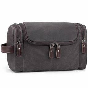 ZOMFELT Travel Toiletry Bag for Men, Travel Essentials Shaving Dopp Kit, Waxed Canvas Mens Toiletry Travel Bag, Water Resistant Cosmetic Bag for Toiletries Accessories, Dark Grey